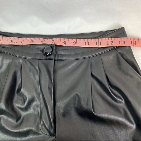 Princess Polly Love Club Black Faux Vegan Leather Straight Pants Pleated Waist - Picture 13 of 16